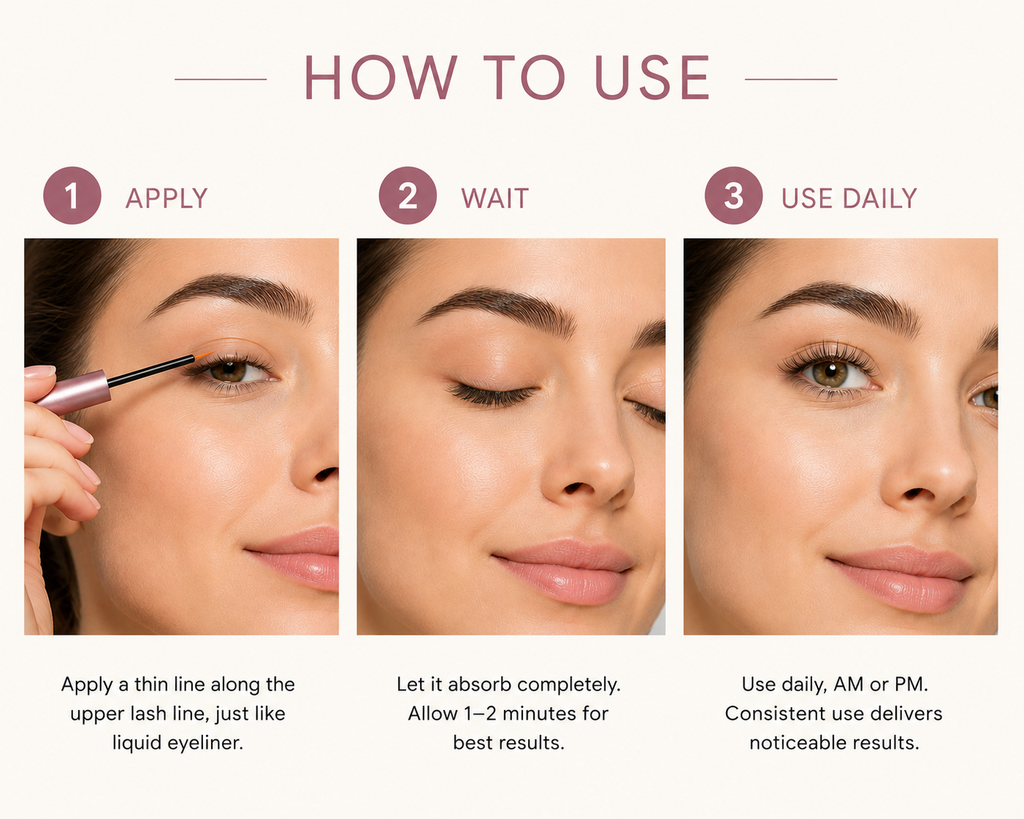 How to use Aurelle Lash Growth Serum: apply, wait, use daily