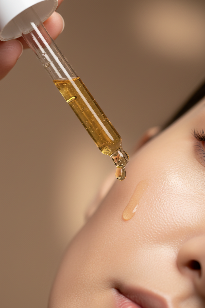 Vitamin C serum being applied to skin with dropper